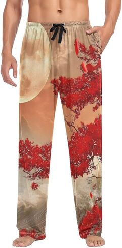 Pajama Pants Japanese Waves Cherry Moon Mens Lounge Pajama Pants Sleep Bottoms with Pockets S in Saudi Arabia