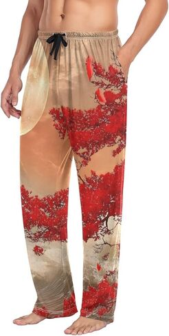 Pajama Pants Japanese Waves Cherry Moon Mens Lounge Pajama Pants Sleep Bottoms with Pockets S in Saudi Arabia