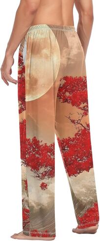 Pajama Pants Japanese Waves Cherry Moon Mens Lounge Pajama Pants Sleep Bottoms with Pockets S in Saudi Arabia