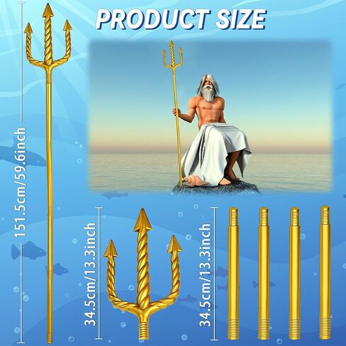 60 بوصة الذهب ترايدنت، ترايدنت الرمح اللعب البلاستيكية ترايدنت الملك نبتون زي ملحق للبالغين هالوين تأثيري in Kuwait