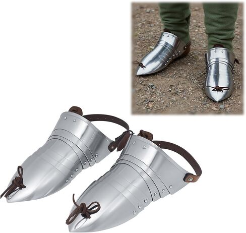 ساباتون من العصور الوسطى - درع قدم من الفولاذ الخفيف مقاس 18 مع أشرطة جلدية قابلة للتعديل - درع لوحة فارس مفصلية للقدم من أجل LARP وRenfair وCosplay وهواة الجمع in Kuwait