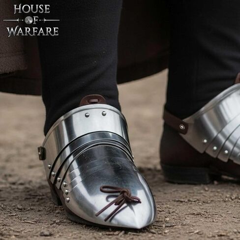 ساباتون من العصور الوسطى - درع قدم من الفولاذ الخفيف مقاس 18 مع أشرطة جلدية قابلة للتعديل - درع لوحة فارس مفصلية للقدم من أجل LARP وRenfair وCosplay وهواة الجمع in Kuwait