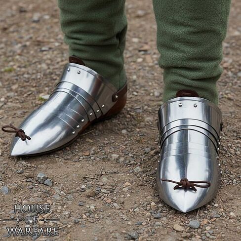 ساباتون من العصور الوسطى - درع قدم من الفولاذ الخفيف مقاس 18 مع أشرطة جلدية قابلة للتعديل - درع لوحة فارس مفصلية للقدم من أجل LARP وRenfair وCosplay وهواة الجمع in Kuwait