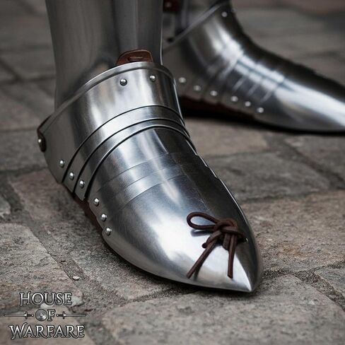 ساباتون من العصور الوسطى - درع قدم من الفولاذ الخفيف مقاس 18 مع أشرطة جلدية قابلة للتعديل - درع لوحة فارس مفصلية للقدم من أجل LARP وRenfair وCosplay وهواة الجمع in Kuwait