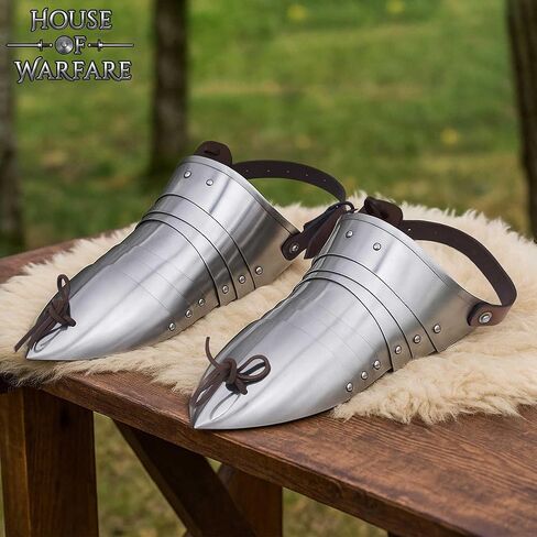 ساباتون من العصور الوسطى - درع قدم من الفولاذ الخفيف مقاس 18 مع أشرطة جلدية قابلة للتعديل - درع لوحة فارس مفصلية للقدم من أجل LARP وRenfair وCosplay وهواة الجمع in Kuwait