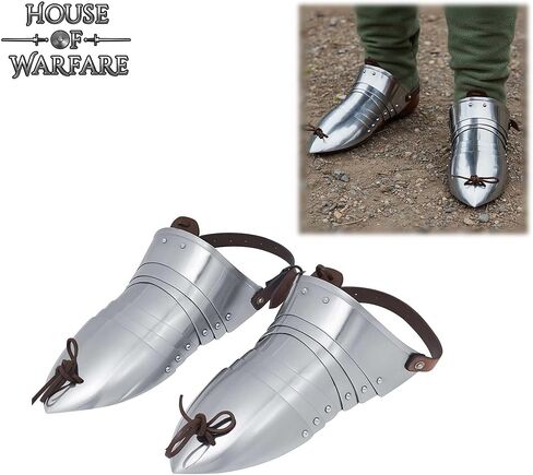 ساباتون من العصور الوسطى - درع قدم من الفولاذ الخفيف مقاس 18 مع أشرطة جلدية قابلة للتعديل - درع لوحة فارس مفصلية للقدم من أجل LARP وRenfair وCosplay وهواة الجمع in Kuwait