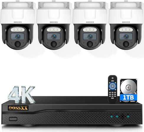 كاميرات OOSSXX 4K 8MP AHD CCTV لنظام أمان المنزل مع صوت/ميكروفون، كشف PIR، كاميرا أمان سلكية PTZ عرض 360 درجة في الهواء الطلق، مسجل فيديو DVR للمراقبة H.265+ 8CH، تسجيل 24/7 in Kuwait