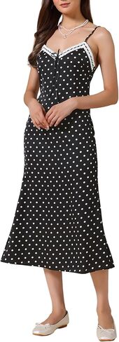 Allegra K Polka Dots Dress for Women Summer Sleeveless V Neck Spaghetti Straps Midi Dresses in Saudi Arabia