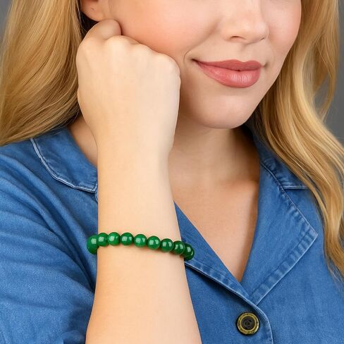 سوار اليشم الأخضر للنساء والرجال - سوار الثروة المحظوظ من حجر اليشم الأصلي - كريستال شفاء من أجل الوفرة والتناغم والحظ الجيد - هدية مجوهرات روحية قابلة للتعديل لأعياد الميلاد in Kuwait