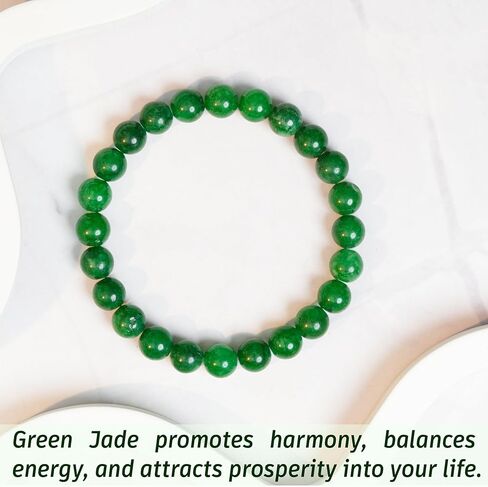 سوار اليشم الأخضر للنساء والرجال - سوار الثروة المحظوظ من حجر اليشم الأصلي - كريستال شفاء من أجل الوفرة والتناغم والحظ الجيد - هدية مجوهرات روحية قابلة للتعديل لأعياد الميلاد in Kuwait