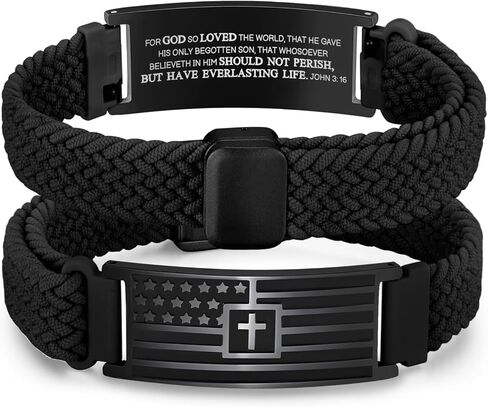 VNOX American Flag Cross Bible Verse Bracelet for Men Teen Boys Kids Stocking Stuffers,Religious Christian Jewelry Mens Easter Valentines Baptism Birthday Gift Ideas in Saudi Arabia