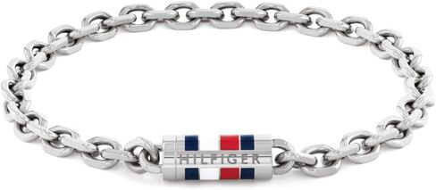 Tommy Hilfiger Men's Jewelry - Slim Chain Bracelet – Magnetic Clasp, Enamel Stripe Detail – Stainless Steel – Modern Layering Style, Gift for Him in Saudi Arabia