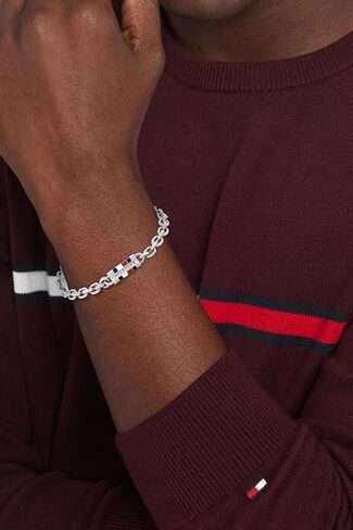 Tommy Hilfiger Men's Jewelry - Slim Chain Bracelet – Magnetic Clasp, Enamel Stripe Detail – Stainless Steel – Modern Layering Style, Gift for Him in Saudi Arabia