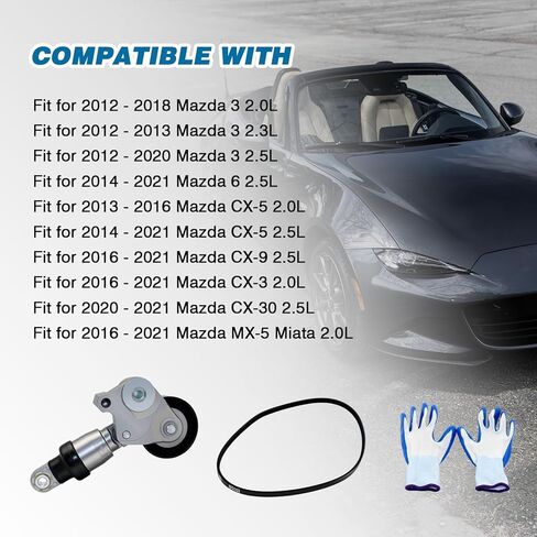Serpentine Belt Drive Kit with Tensioner Compatible with Mazda 3 6 CX-5 CX-9 MX-5 CX-3 CX-30 2.0L 2.3L 2.5L 2012-2021 Replace Part Number 90K-39390 999630 39390 89710 999630A PE0115980A PE0115980B in Saudi Arabia