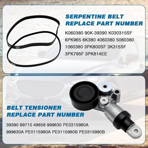 Serpentine Belt Drive Kit with Tensioner Compatible with Mazda 3 6 CX-5 CX-9 MX-5 CX-3 CX-30 2.0L 2.3L 2.5L 2012-2021 Replace Part Number 90K-39390 999630 39390 89710 999630A PE0115980A PE0115980B in Saudi Arabia