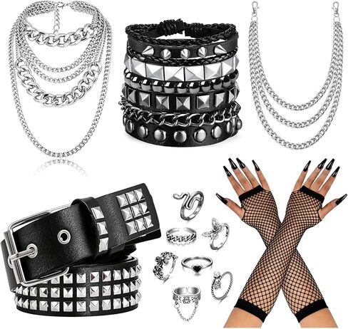 Punk Goth Costume Set for Women Emo Y2k Rock Jewelry for Punk Rock Party Halloween Accessories Set in Saudi Arabia