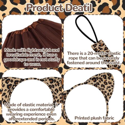 101 Days of School Cheetah Costume Accessories Set, 5Pcs Leopard Cat Ears Headband Tails Bow Tie Tutu Face Stickers Animal Costume for Men Women Drama Party Dress Up Cosplay in Kuwait