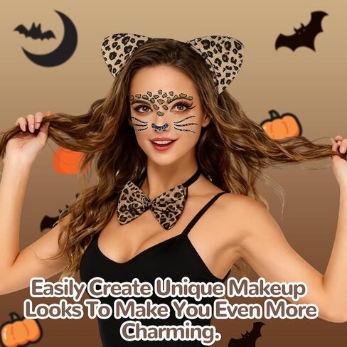 101 Days of School Cheetah Costume Accessories Set, 5Pcs Leopard Cat Ears Headband Tails Bow Tie Tutu Face Stickers Animal Costume for Men Women Drama Party Dress Up Cosplay in Kuwait