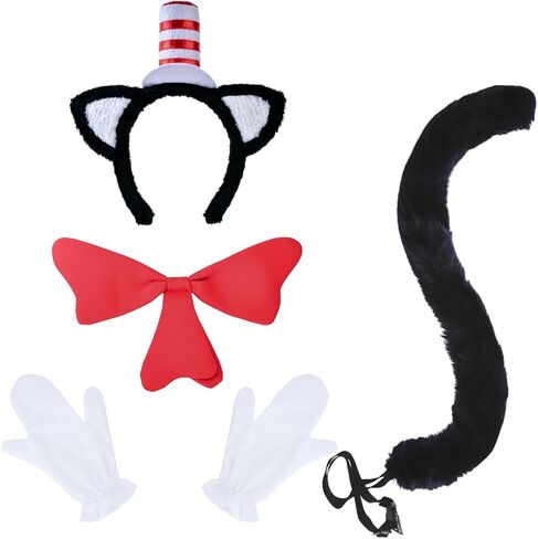 Halloween Cosplay Party Reading Day Dress Up Red White Costume Accessories (4-Piece Set in Kuwait