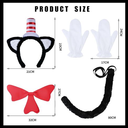 Halloween Cosplay Party Reading Day Dress Up Red White Costume Accessories (4-Piece Set in Kuwait