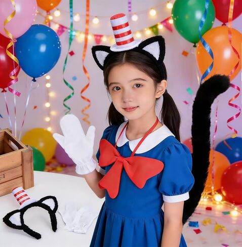 Halloween Cosplay Party Reading Day Dress Up Red White Costume Accessories (4-Piece Set in Kuwait