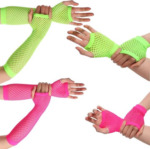 80s Neon Fishnet Gloves Set Fingerless Arm Sleves for Women Stretchy 80s Costume Accessories for Birthday Cosplay Retro Theme Party Costume Accessory in Saudi Arabia