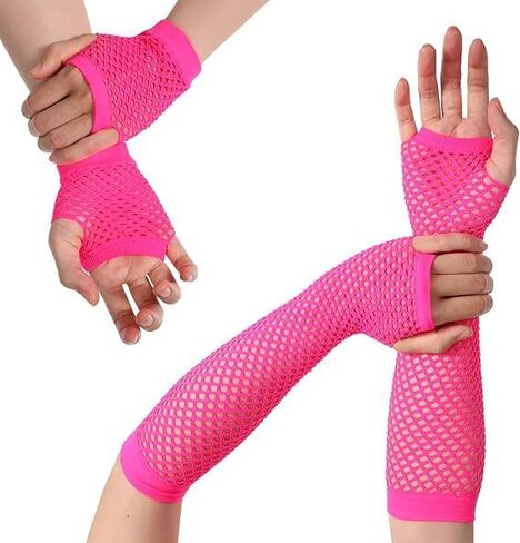 80s Neon Fishnet Gloves Set Fingerless Arm Sleves for Women Stretchy 80s Costume Accessories for Birthday Cosplay Retro Theme Party Costume Accessory in Saudi Arabia