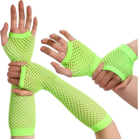80s Neon Fishnet Gloves Set Fingerless Arm Sleves for Women Stretchy 80s Costume Accessories for Birthday Cosplay Retro Theme Party Costume Accessory in Saudi Arabia