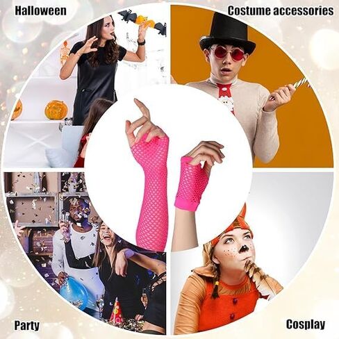 80s Neon Fishnet Gloves Set Fingerless Arm Sleves for Women Stretchy 80s Costume Accessories for Birthday Cosplay Retro Theme Party Costume Accessory in Saudi Arabia