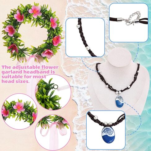 مجموعة إكسسوارات زي الأميرة مكونة من 6 قطع للنساء تتضمن قلادة المحيط وزهور هاواي ومشابك شعر زهرة إكليل بوهو وخلخال وحفلات هاواي وإكسسوارات الحفلات in Kuwait