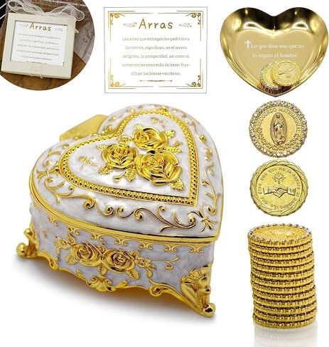 Wedding Arras Coins Set, Arras Para Boda Catolica with 13 Virgen De Guadalupe Aras Coins and Rhinestone Decor Box, Regalos De Boda, Wedding Accessories for Ceremony. in Kuwait