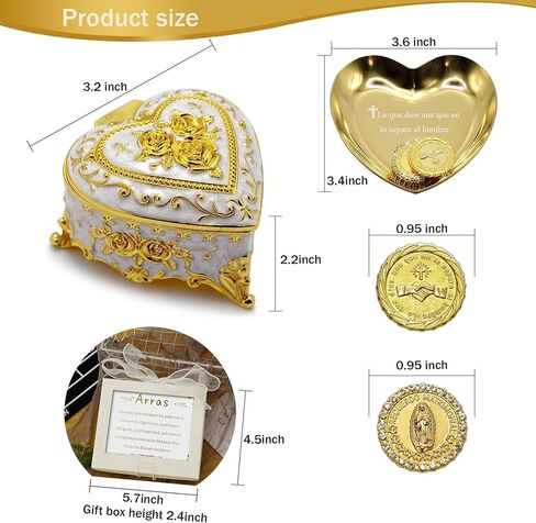 Wedding Arras Coins Set, Arras Para Boda Catolica with 13 Virgen De Guadalupe Aras Coins and Rhinestone Decor Box, Regalos De Boda, Wedding Accessories for Ceremony. in Kuwait