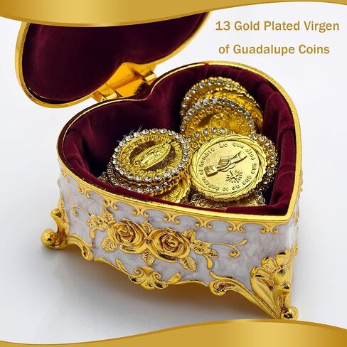 Wedding Arras Coins Set, Arras Para Boda Catolica with 13 Virgen De Guadalupe Aras Coins and Rhinestone Decor Box, Regalos De Boda, Wedding Accessories for Ceremony. in Kuwait