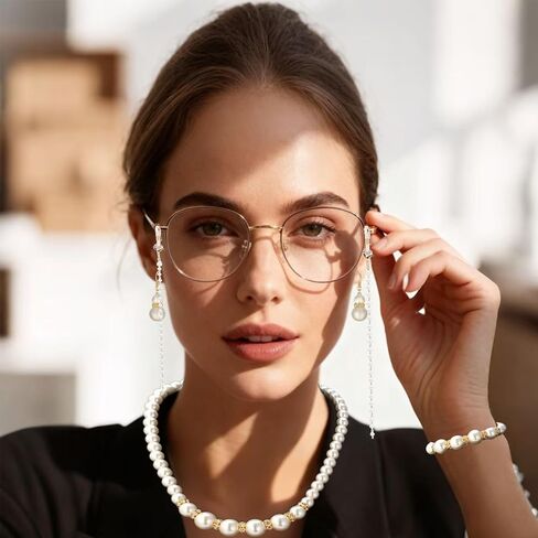 10PCS Old Lady Costume, 2 Styles Grandma Costume Set with Gold Glasses & Black Glasses, Matching Chains, Pearl Necklace, Bracelet, Earrings for Halloween Cosplay Themed Party Accessories in Kuwait