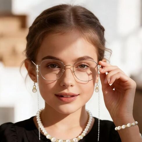 10PCS Old Lady Costume, 2 Styles Grandma Costume Set with Gold Glasses & Black Glasses, Matching Chains, Pearl Necklace, Bracelet, Earrings for Halloween Cosplay Themed Party Accessories in Kuwait