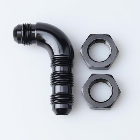 AC PERFORMANCE 90 Degree -6 AN One Piece Full Flow Male Flare Bulkhead Fuel Fitting with AN6 Bulkhead Nut Aluminum Black, Pack of 2 in Saudi Arabia