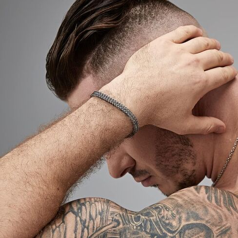 أساور للرجال - سوار من الفولاذ المقاوم للصدأ بمشبك سلسلة فرانكو للرجال باللون الأسود SL-52-Z1 in Kuwait