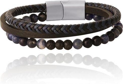 Lucky Brand 3-Row Blue Bracelet for Men 8.5", Stainless Steel Braided and Bead Bracelet in Saudi Arabia