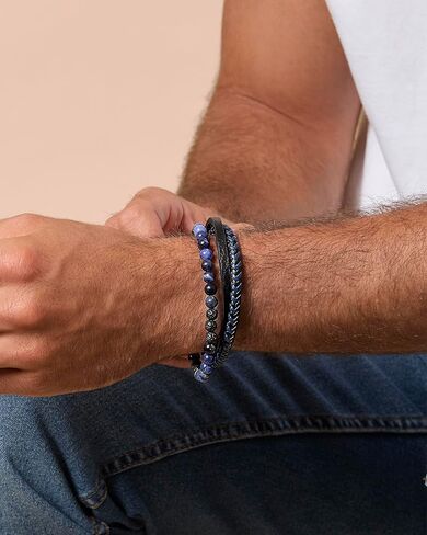 Lucky Brand 3-Row Blue Bracelet for Men 8.5", Stainless Steel Braided and Bead Bracelet in Saudi Arabia