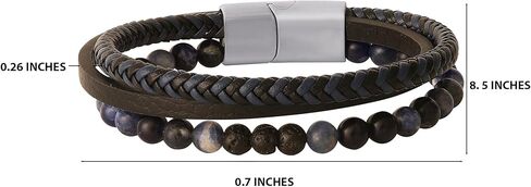Lucky Brand 3-Row Blue Bracelet for Men 8.5", Stainless Steel Braided and Bead Bracelet in Saudi Arabia