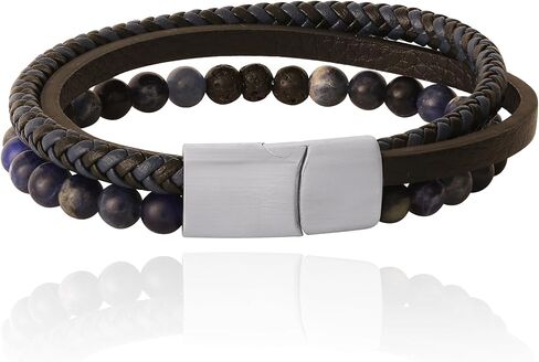 Lucky Brand 3-Row Blue Bracelet for Men 8.5", Stainless Steel Braided and Bead Bracelet in Saudi Arabia