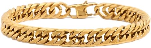 Stainless Steel Cuban Link Bracelet for Men, Classic Chain Bracelet - Men’s Bracelets in Silver/Gold/Black - Meaningful Gift for Son, Husband, Dad & Boyfriend - Hypoallergenic Jewelry with Gift Box in Kuwait
