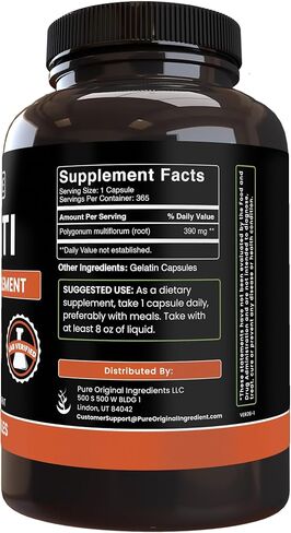 Pure Original Ingredients Fo-Ti (365 Capsules) No Magnesium Or Rice Fillers, Always Pure, Lab Verified in Saudi Arabia