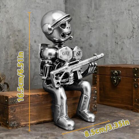 Gun-wielding Robot Soldier Figurine Statue - Resin Sculpture Home Decor - Military War Model for Desktop, Gaming Room, Halloween - Unique Gift for Men & Collectors (D) in Saudi Arabia