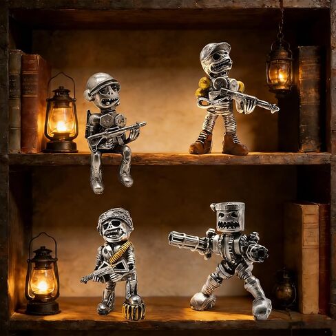 Gun-wielding Robot Soldier Figurine Statue - Resin Sculpture Home Decor - Military War Model for Desktop, Gaming Room, Halloween - Unique Gift for Men & Collectors (D) in Saudi Arabia