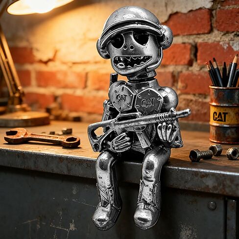 Gun-wielding Robot Soldier Figurine Statue - Resin Sculpture Home Decor - Military War Model for Desktop, Gaming Room, Halloween - Unique Gift for Men & Collectors (D) in Saudi Arabia