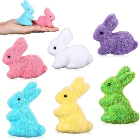 Soulchen 6 Pcs Mini Flocked Easter Bunny Decorations Easter Rabbit Figurines Rabbit Sculpture Bunny Statue Party Favors Gifts Home Office Table Decor in Saudi Arabia