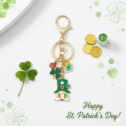 Happy St Patricks Day Gnome Keychain Charms Accessories for Men Women Car Key Ring Bag Purse Decor ﻿ in Saudi Arabia