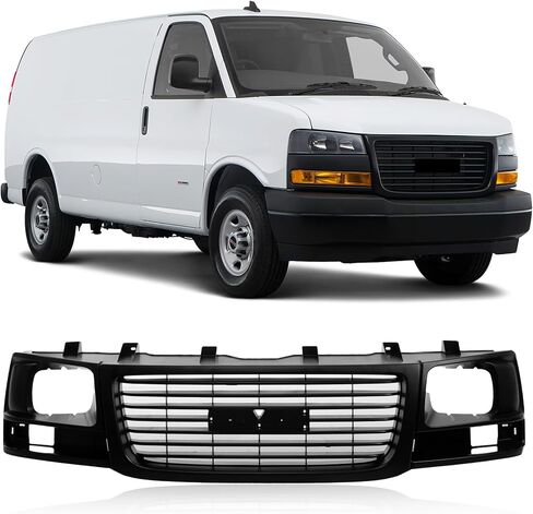 Replacement Parts Front Black Grille Grill Compatible With 03-17 GMC Savana 1500 2500 3500 Van Fits Sealed Beam Head Lamp Type GM1200531 25746054 in Saudi Arabia
