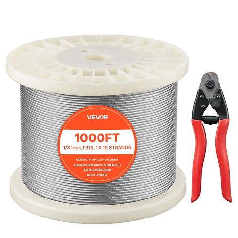 VEVOR 1/16 Wire Rope Kit, 304 Stainless Steel Cable with 80 Sleeves and 20 Thimbles, 7x7 Strands Construction Marine Aircraft Grade for Handrail Decking Garden Fence Clothes Line in Saudi Arabia